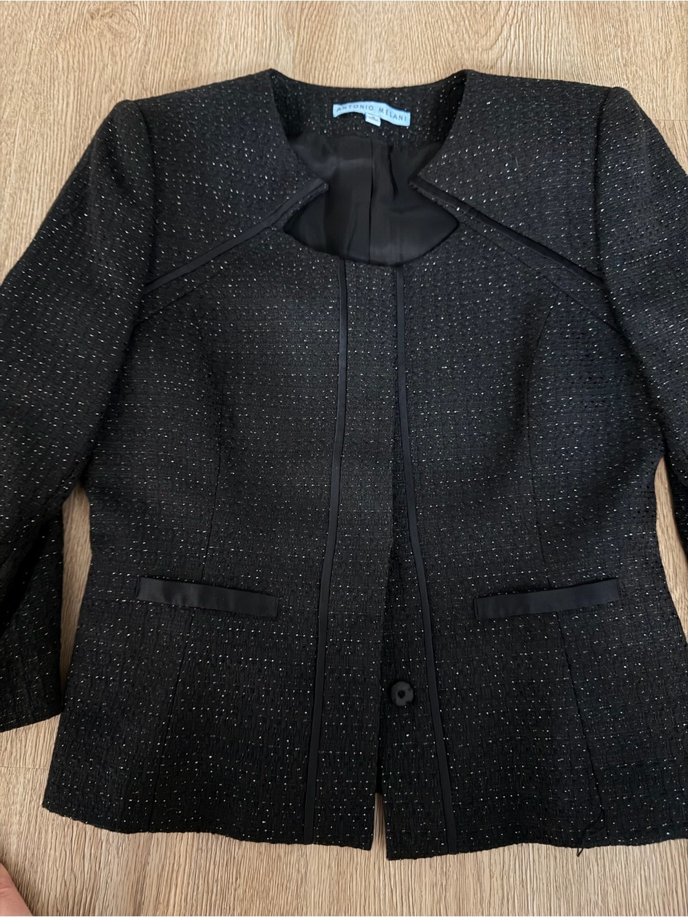 ANTONIO MELANI Black Sparkle Open-Front Blazer